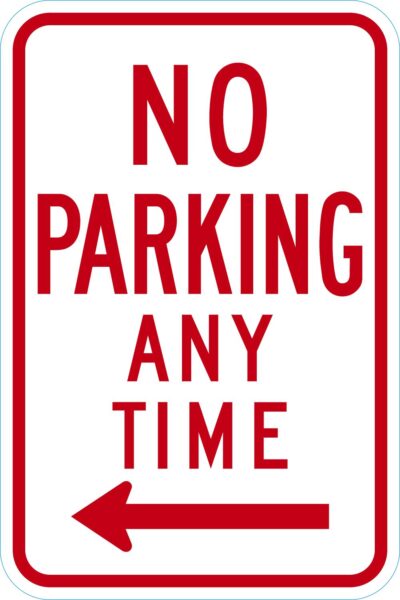 No Parking Any Time (Left Arrow)