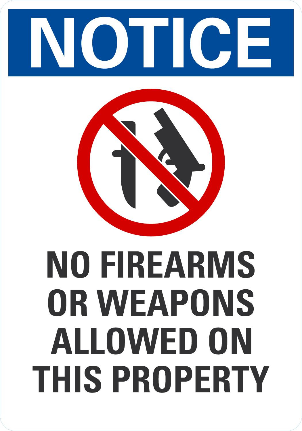 Notice No Firearms Or Weapons Allowed On This Property