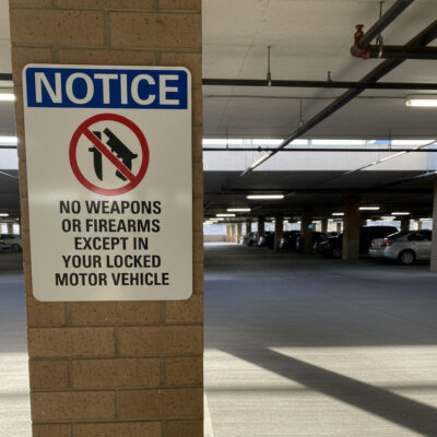 Notice (Sym) No Weapons Or Firearms Except In Your Locked