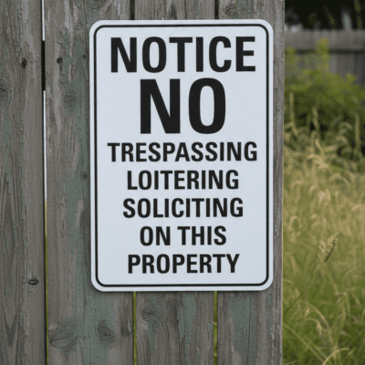Notice No Trespassing Loitering Soliciting On This Property