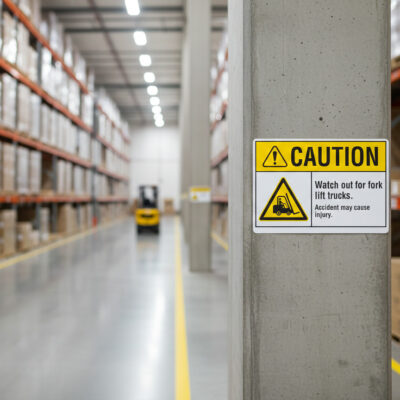 Caution Watch out for fork lift trucks. Accident may ca