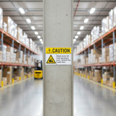 Caution Watch out for fork truck operating in area. Acc