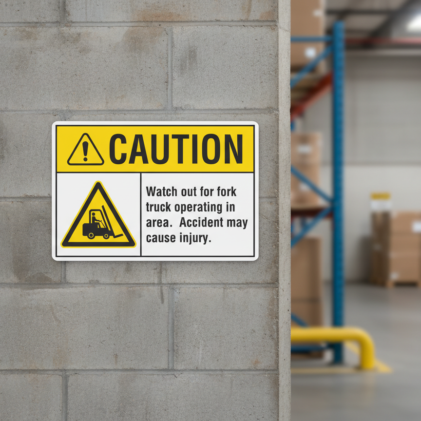 Caution Watch out for fork truck operating in area. Acc - Image 2