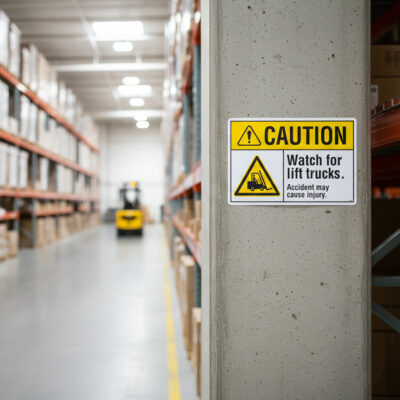 Caution Watch out for trucks. Accident may cause injury