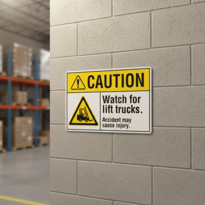 Caution Watch for lift trucks. Accident may cause injur