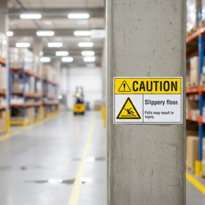 Caution Slippery floor. Falls may result in injury.