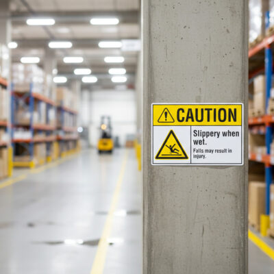 Caution Slippery when wet. Falls may result in injury.