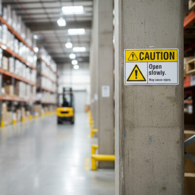 Caution Open slowly. May cause injury.