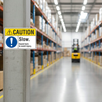 Caution Slow. Sound horn to avoid injury.