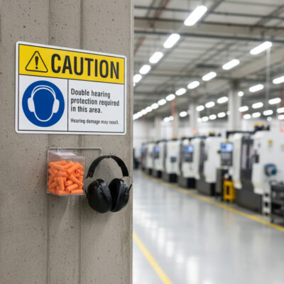 Caution Double hearing protection required in this area