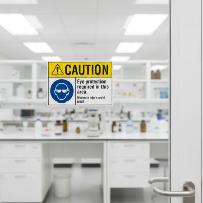 Caution Eye protection required in this area. Moderate