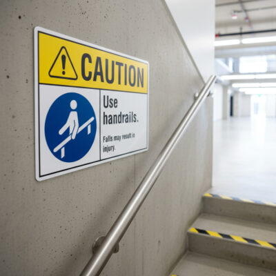 Caution Use handrail. Falls may result in injury.