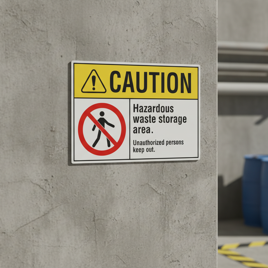 Caution Hazardous waste storage area. Unauthorized pers - Image 2