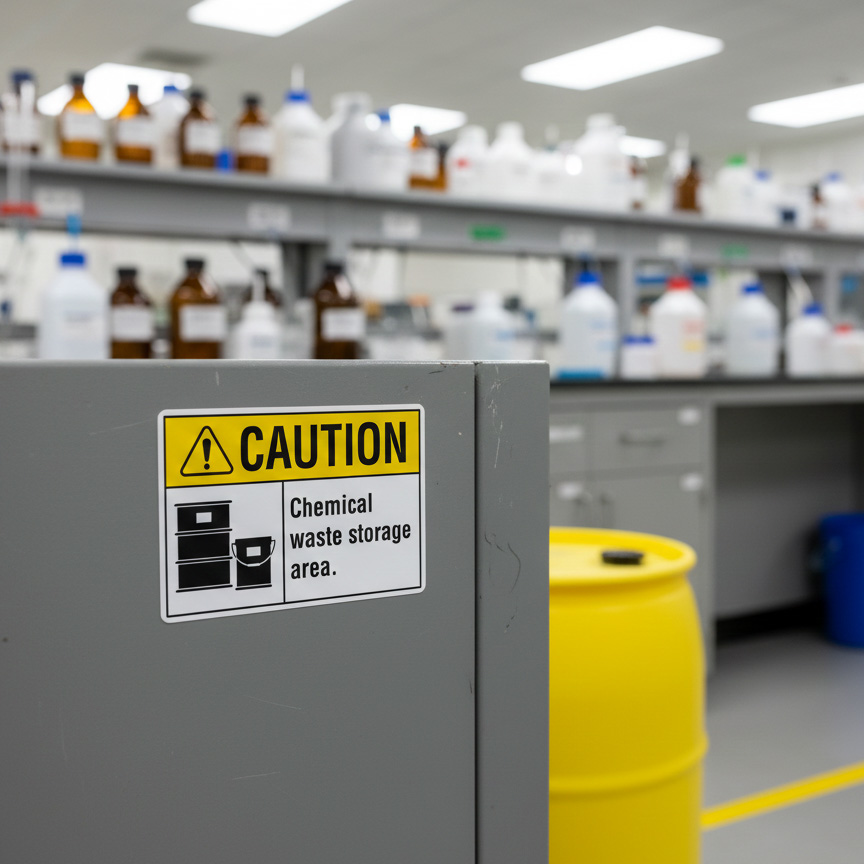 Caution Chemical waste storage area