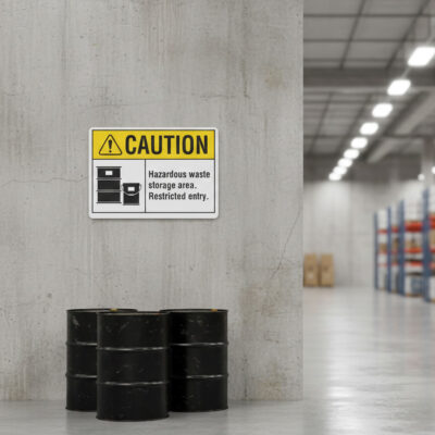 Caution Hazardous waste storage area restricted entry