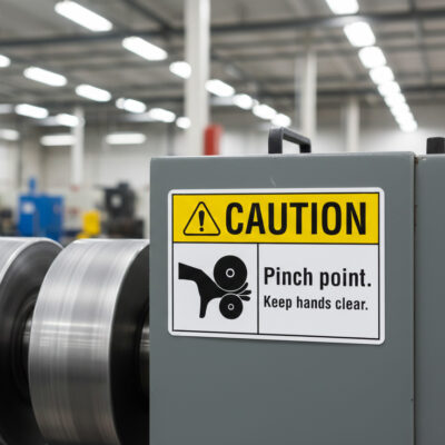 Caution Pinch point. Keep hands clear.