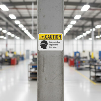 Caution Eye protection required in this area