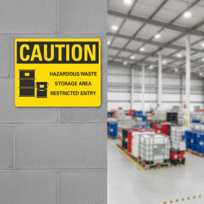 Caution Hazardous waste storage area restricted entry