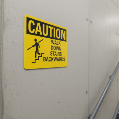 Caution Walk down stairs backwards