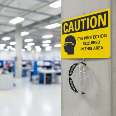 Caution Eye protection required in this area