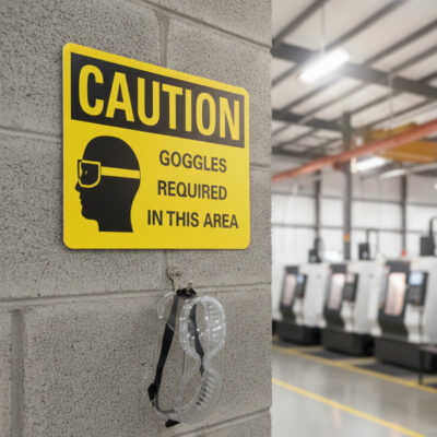 Caution Goggles required in this area