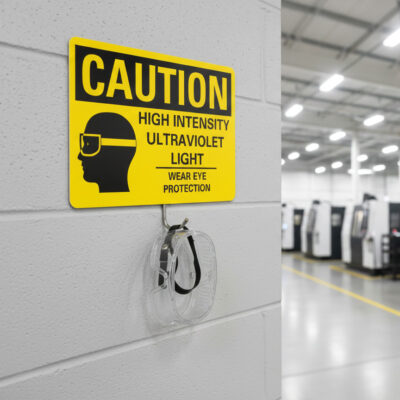 Caution High intensity ultraviolet light wear eye