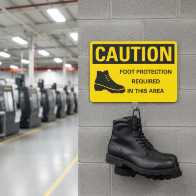 Caution Foot protection required in this area