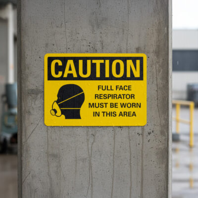 Caution Full face respirator must be worn in this area