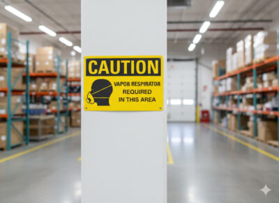 Caution Vapor respirator required in this area