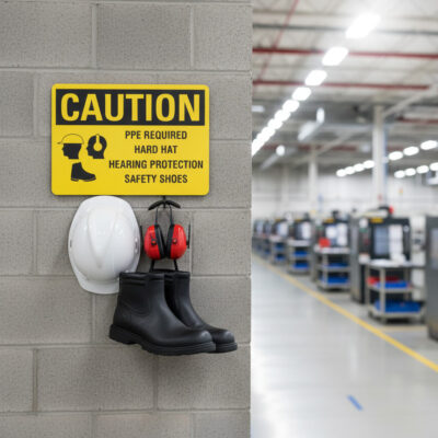 Caution PPE Required Hard Hat Hearing Protection Safety