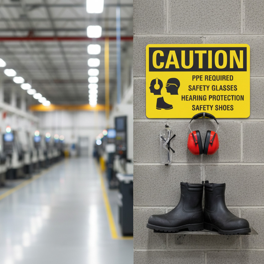 Caution PPE Required Safety Glasses Hearing Protection