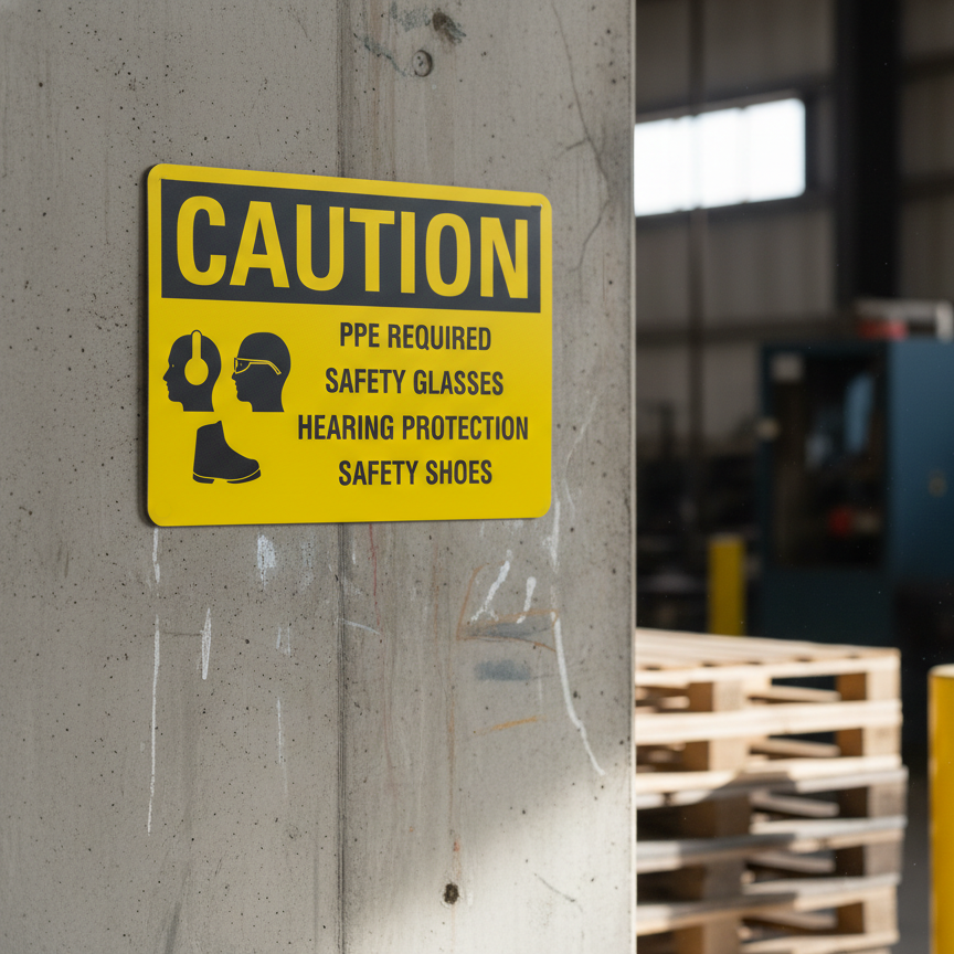 Caution PPE Required Safety Glasses Hearing Protection - Image 2