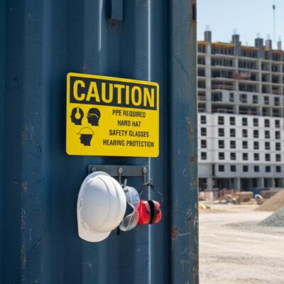 Caution PPE Required Hard Hat Safety Glasses Hearing