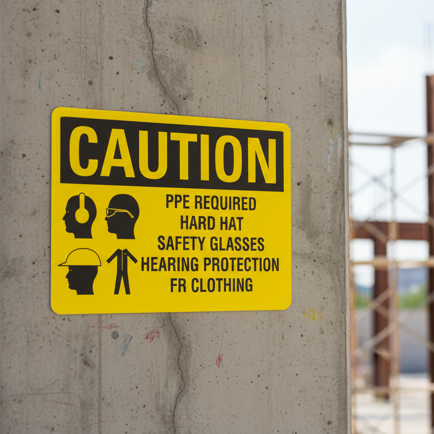 Caution PPE required hard hat safety glasses hearing - Image 2