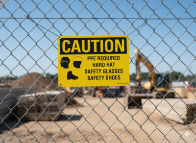 Caution PPE required hard hat safety glasses safety