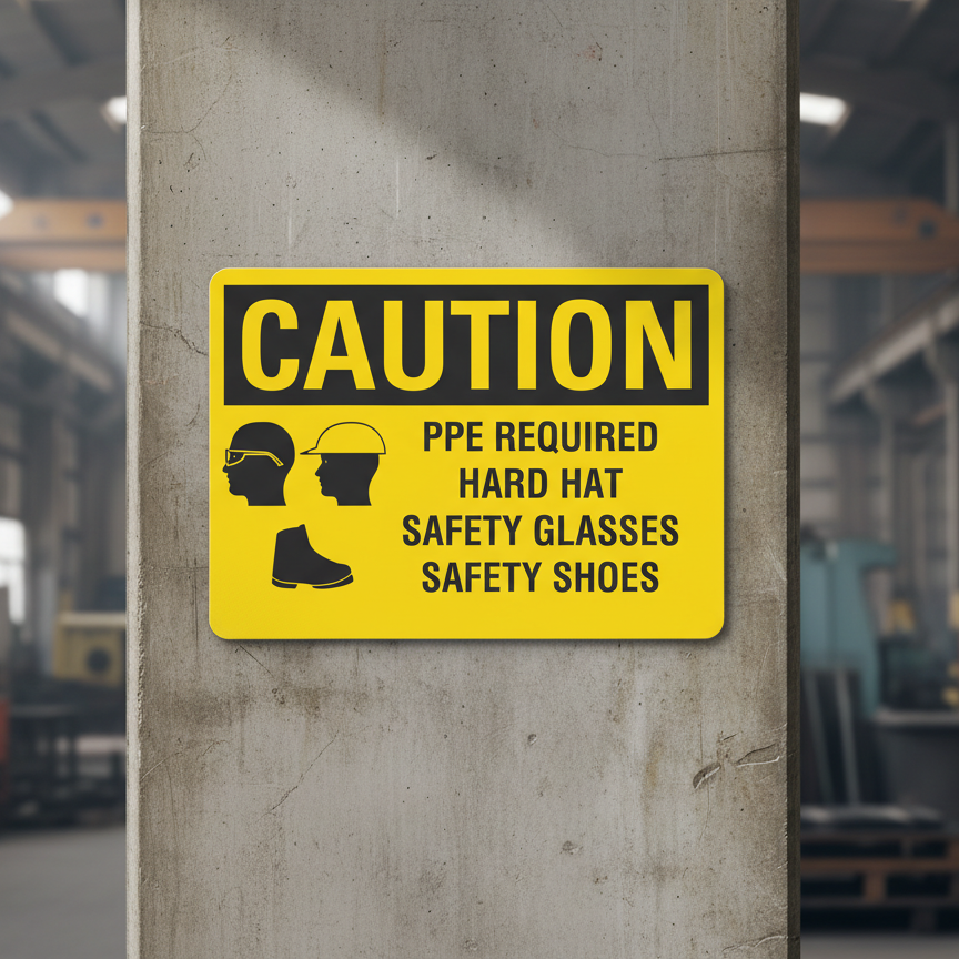Caution PPE required hard hat safety glasses safety - Image 2