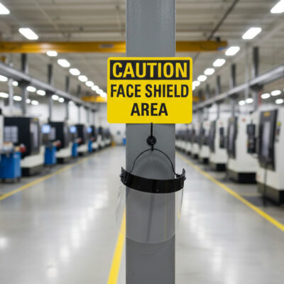 Caution Face shield area