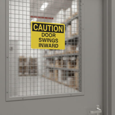 Caution Door swings inward