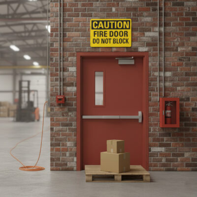 Caution Fire door do not block