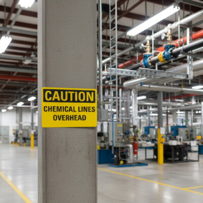 Caution Chemical lines overhead