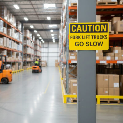 Caution Fork lift trucks go slow