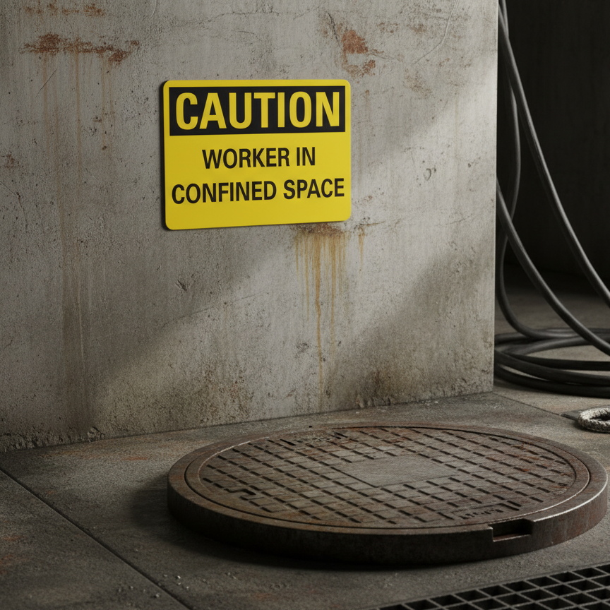 Caution Worker in confined space - Image 2