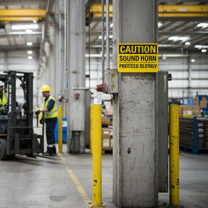 Caution Sound horn proceed slowly