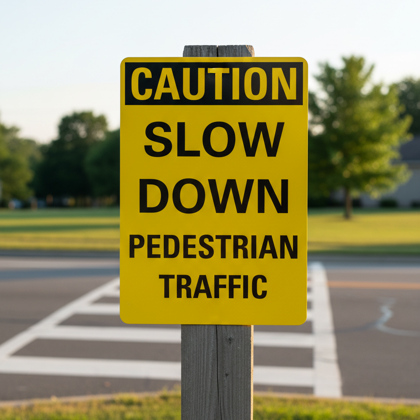 Caution Slow down pedestrian traffic