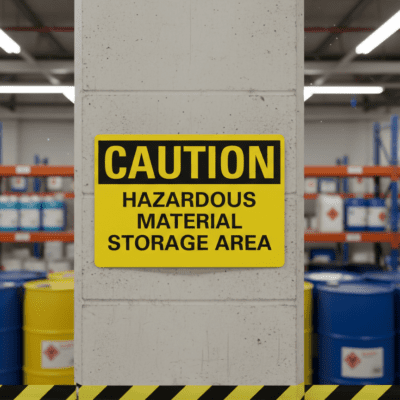 Caution Hazardous material storage area