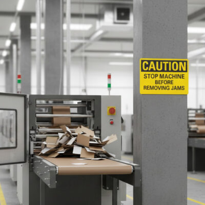 Caution Stop machine before removing jams