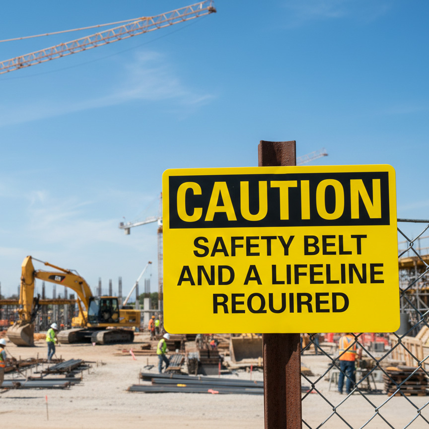 Caution Safety belt and a lifeline required