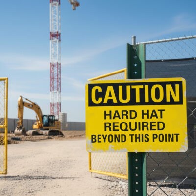 Caution Hard hat required beyond this point