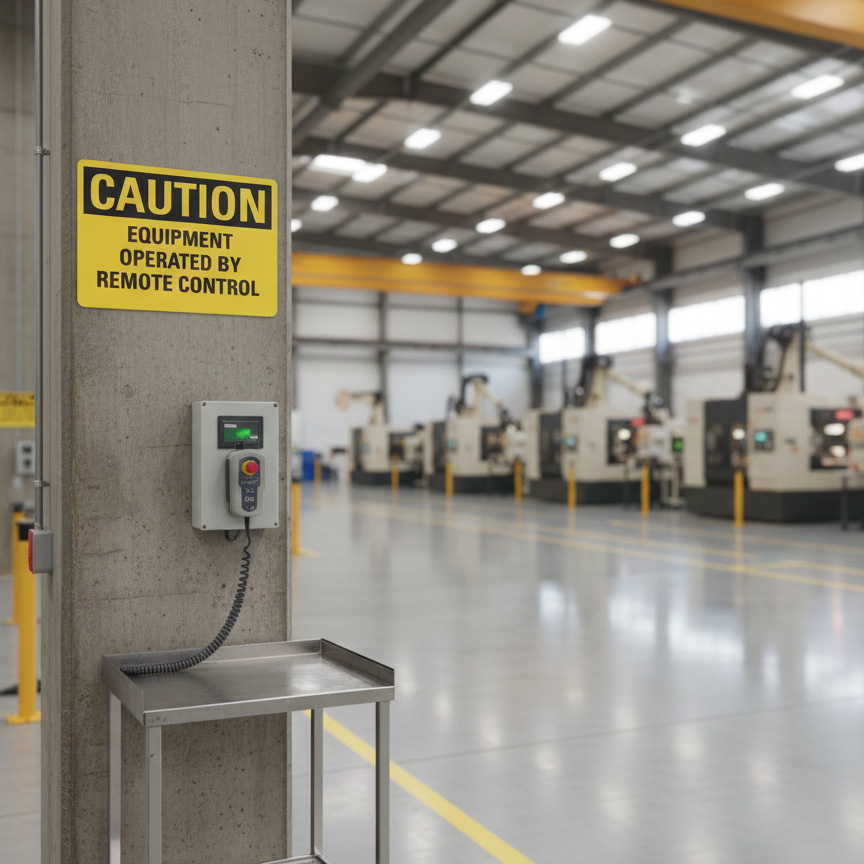 Caution Equipment operated by remote control