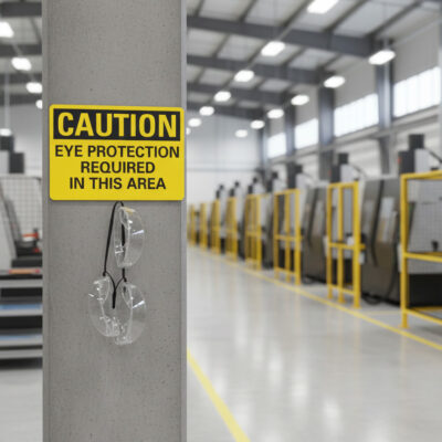 Caution Eye protection required in this area